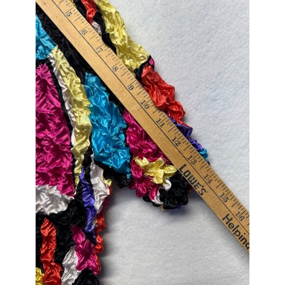 Colorful Multicolor Crinkle Shrug Top Abstract Pattern & Short Sleeves By F.C - Picture 7 of 8